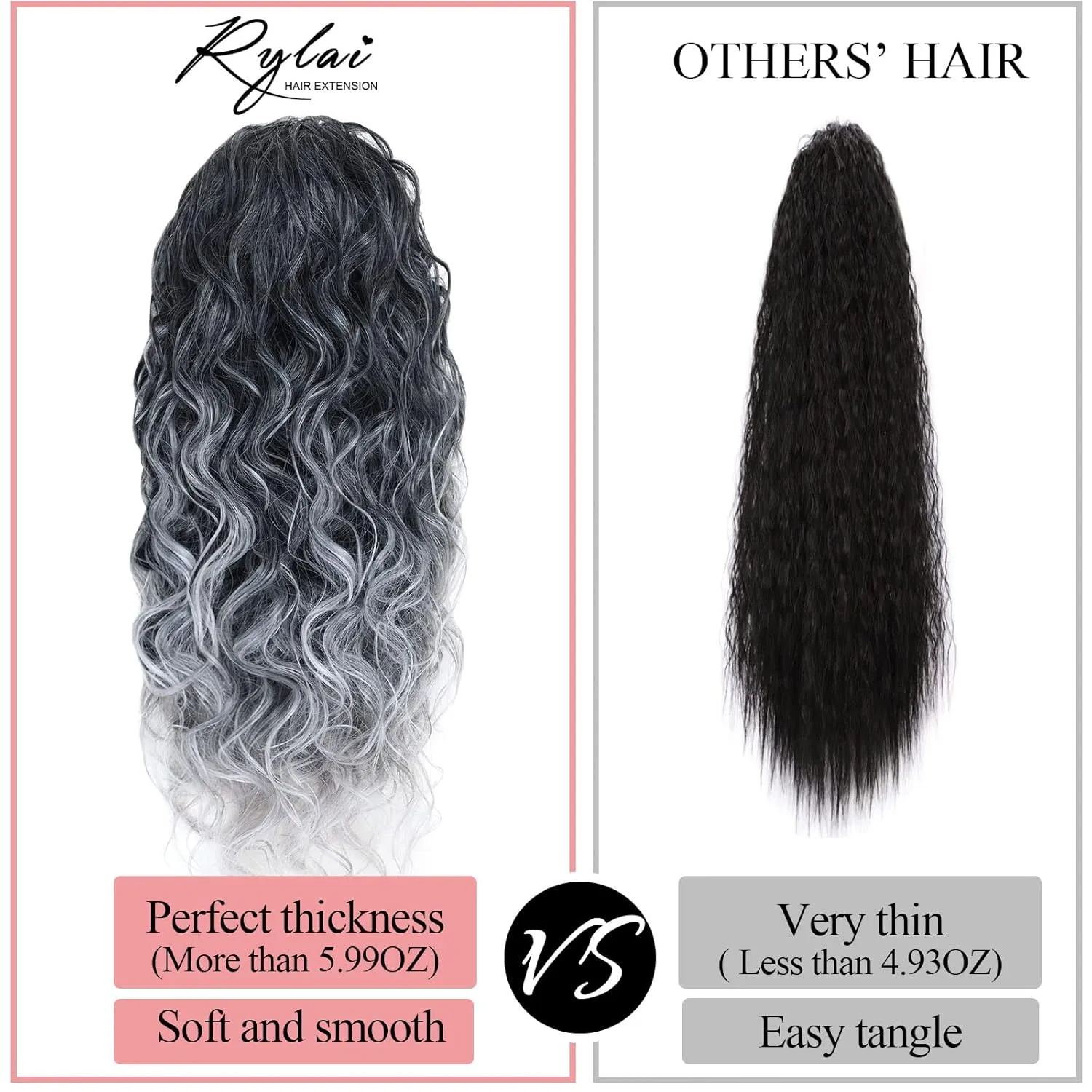 Ombre Gray Ponytail hairpiece for black women Drawstring Long Curly Pony Tail Hair Extainson Fake Ponytail Clip in Ponytail Extensions Gray Drawstring Ponytail for Black Women(Sliver Gray mix 6 OZ)…