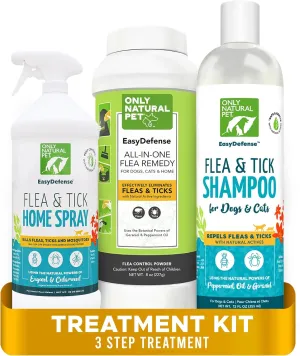 ONLY NATURAL PET EasyDefense 3-Step Care Kit for Dogs & Cats - Gentle Pet Shampoo, Home Spray for Bedding and Carpets & Grooming Powder - Ideal for Pets Over 4 Months - Supports Healthy Skin & Fur