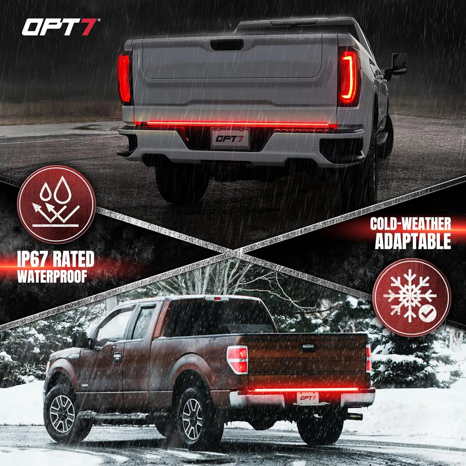 OPT7 60" Redline Parlux Triple Row LED Tailgate Light Bar w/Sequential Red Turn Signal, Weatherproof Rigid Aluminum Frame Light Strip for Trucks, Pickup - Full Function Reverse Brake Running