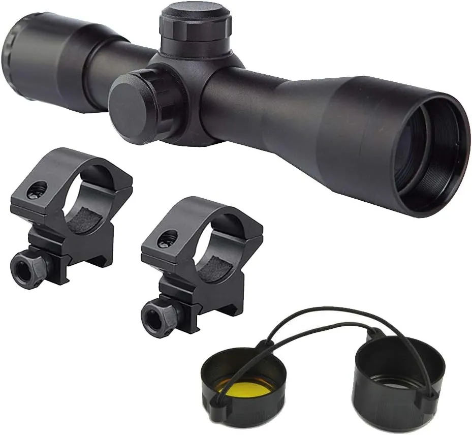 Optics Kit with Compact 4x32 Rifle Scope   Aluminum Ring Mounts Fits Ruger PC Carbine