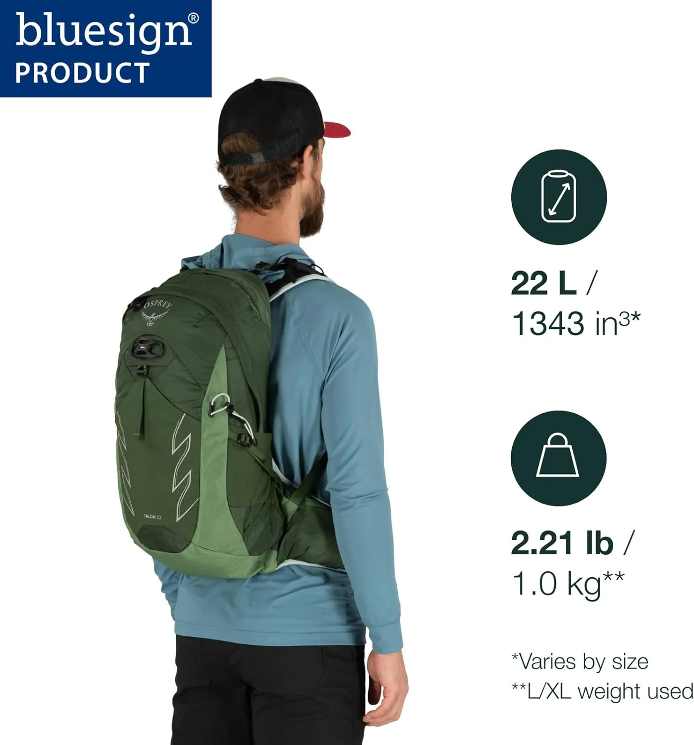 Osprey Talon 22L Men's Hiking Backpack with Hipbelt, Stealth Black, L/XL