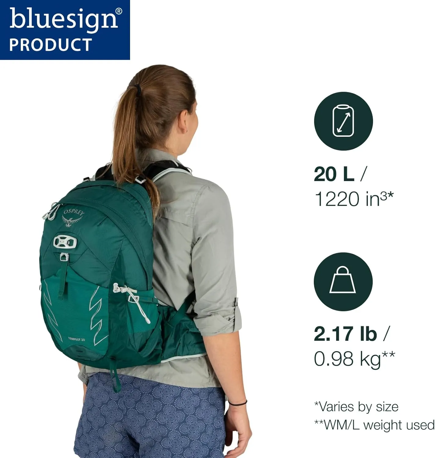 Osprey Tempest 20L Women's Hiking Backpack with Hipbelt, Stealth Black, WM/L