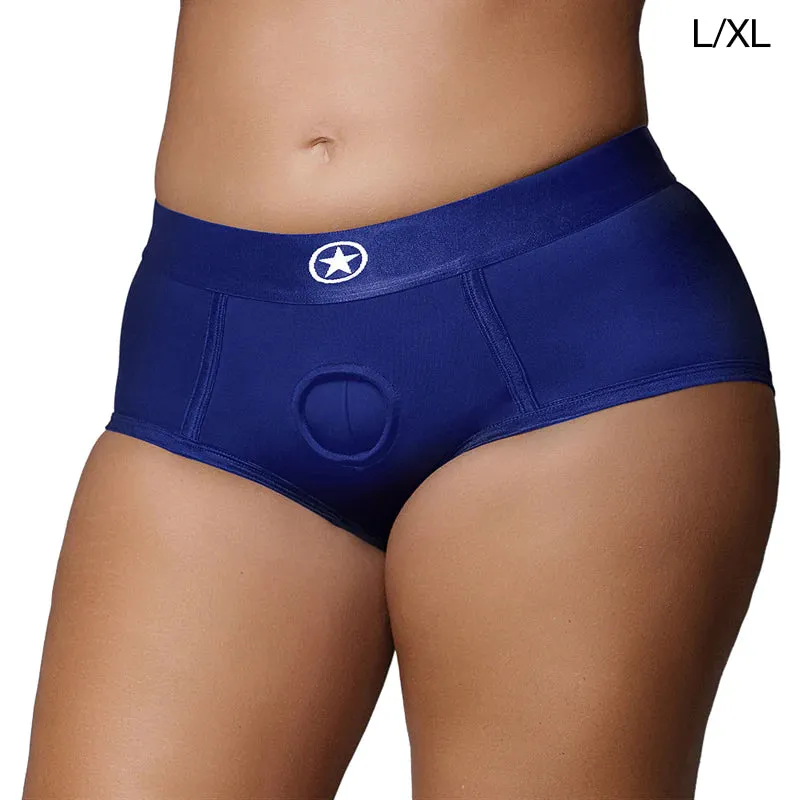 Ouch! Vibrating Strap on Brief Harness - Blue