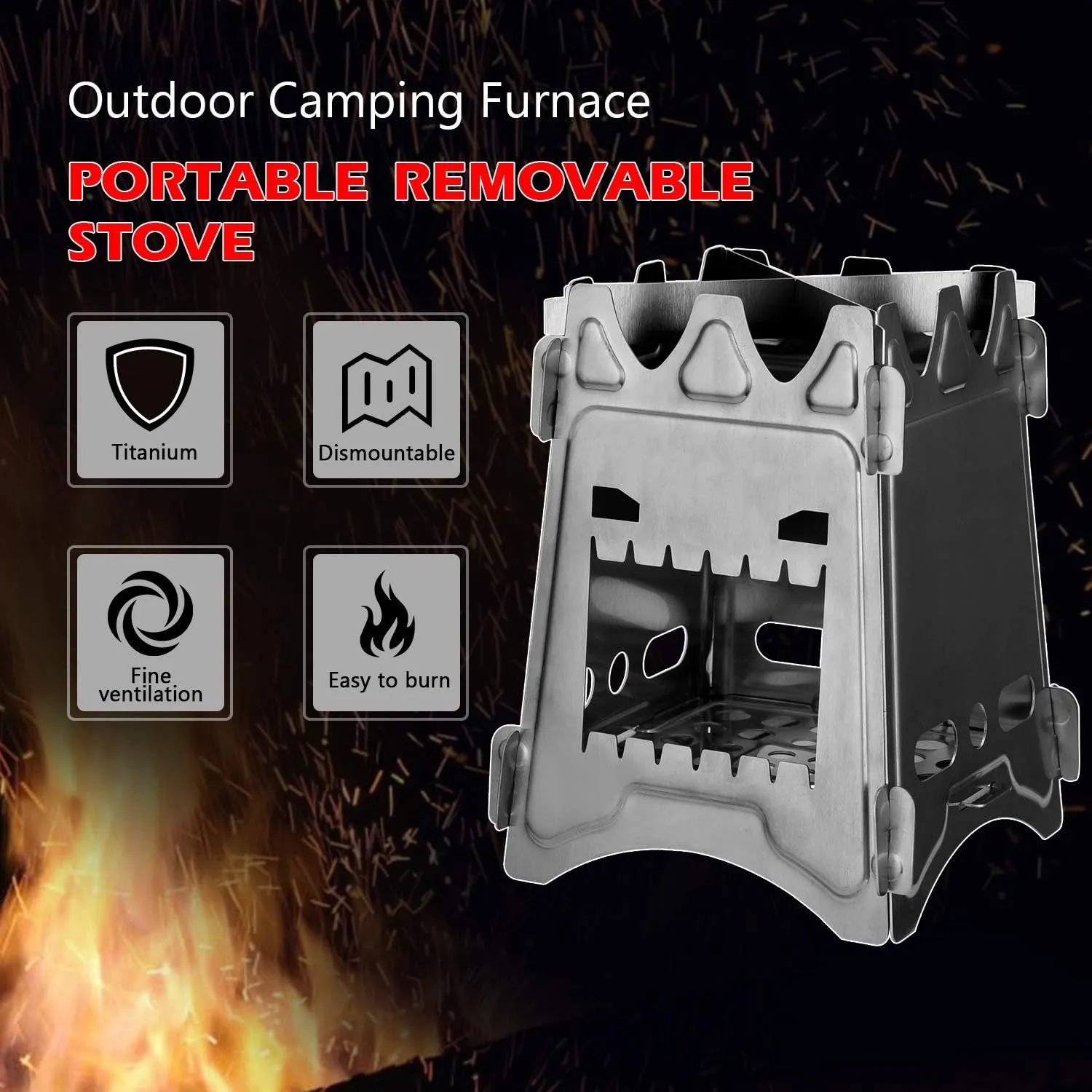 Outdoor Camping Folding Stainless Steel firewood Stove Hiking Portable Ultra-Light Titanium Alloy firewood Stove