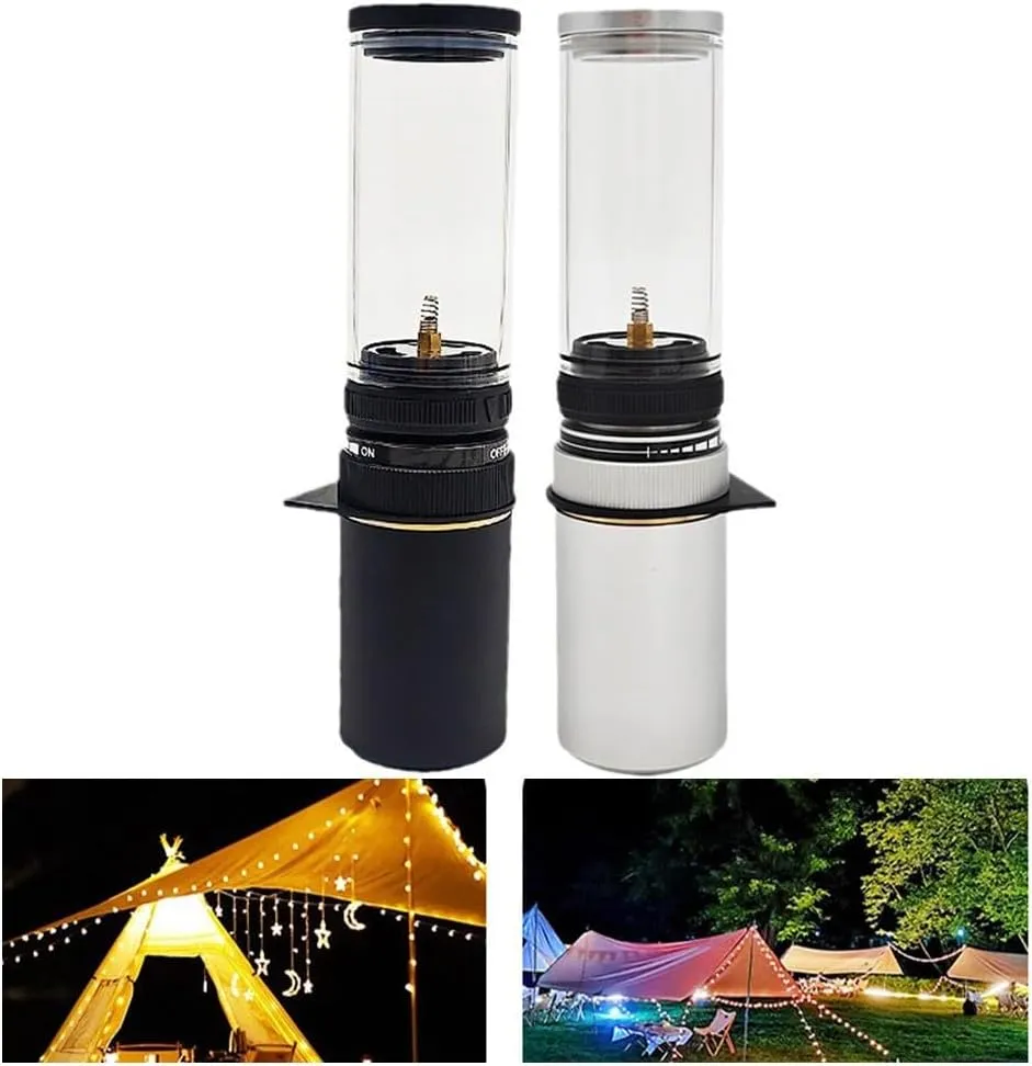 Outdoor Camping Lamp Lantern Windproof Gas Candle Lamp Tent Lantern Light for Backpacking Camping Hiking Fishing Lamp Light Butane Gas Light Lantern(with Gas Box Black)