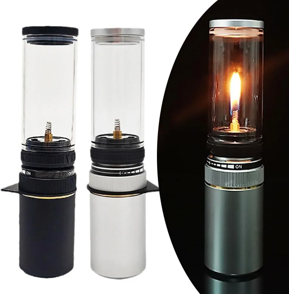 Outdoor Camping Lamp Lantern Windproof Gas Candle Lamp Tent Lantern Light for Backpacking Camping Hiking Fishing Lamp Light Butane Gas Light Lantern(with Gas Box Black)