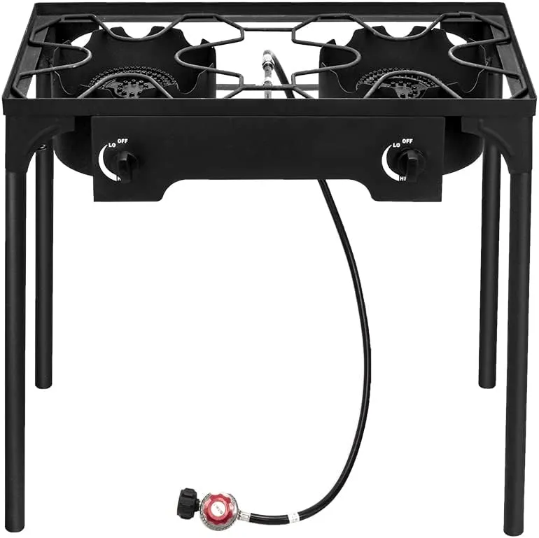 Outdoor Camping Stove, Dual Burner Propane Gas Cooker w/Detachable Legs & 0-20 PSI Regulator & CSA Approval for Camp Paito, 150,000-BTU