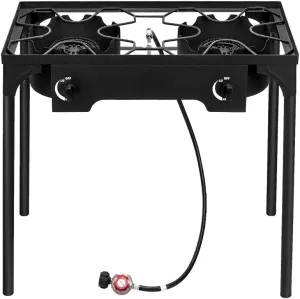 Outdoor Camping Stove, Dual Burner Propane Gas Cooker w/Detachable Legs & 0-20 PSI Regulator & CSA Approval for Camp Paito, 150,000-BTU