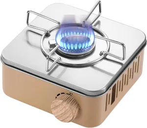 Outdoor Camping Stove, Portable Butane Stove, Stainless Steel Gas Valve Propane Burner Stove for Camping,BBQ,Picnics Hiking,Backpacking,Home Outdoor Cooking Equipment (White)(Khaki)