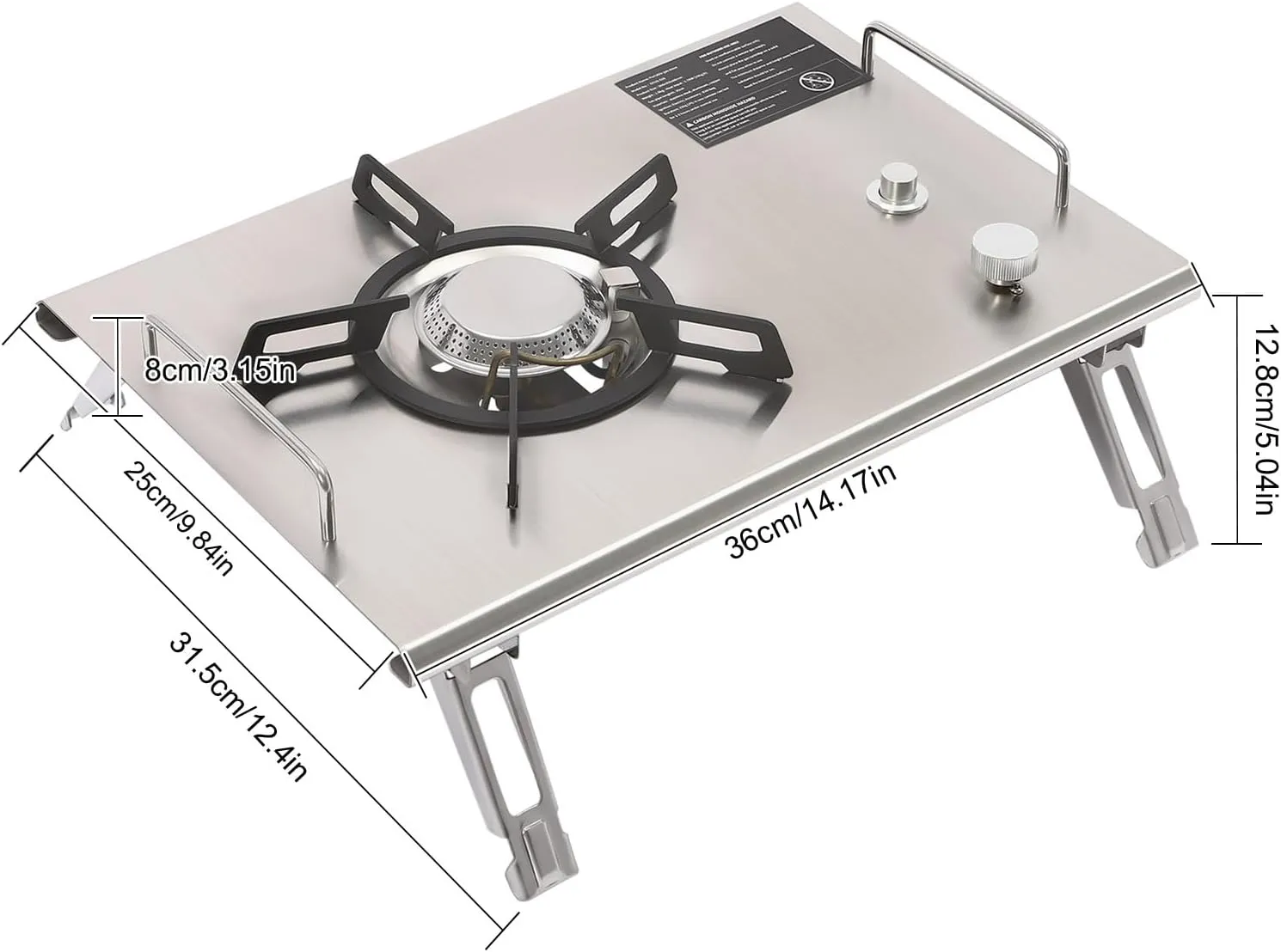 Outdoor Folding Gas Stove,Portable Outdoor Manual Camping Stove, Stainless Steel Propane Gas Cooker for Kitchen Household RV Picnics (Silver)