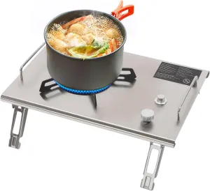 Outdoor Folding Gas Stove,Portable Outdoor Manual Camping Stove, Stainless Steel Propane Gas Cooker for Kitchen Household RV Picnics (Silver)