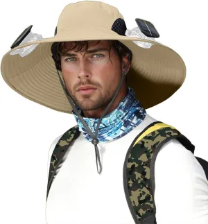 Outdoor Wide Brim Sun Hat for Men Women UPF 50  Buckets Hats with USB Charging Detachable Solar Fan Fishing Beach Hats