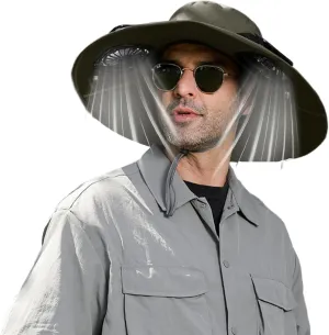 Outdoor Wide Brim Sun Hat with 2 Solar Fan Sun Bucket Hat for Men Women UPF 50  Bucket Fishing & Beach Hat with Fan Built in
