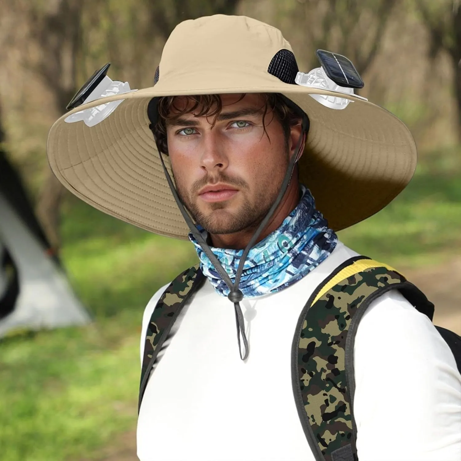 Outdoor Wide Brim Sun Hat with Solar Fan Sun Bucket Hat for Men Women UPF 50  Bucket Fishing, Beach Hat with Fan Built in