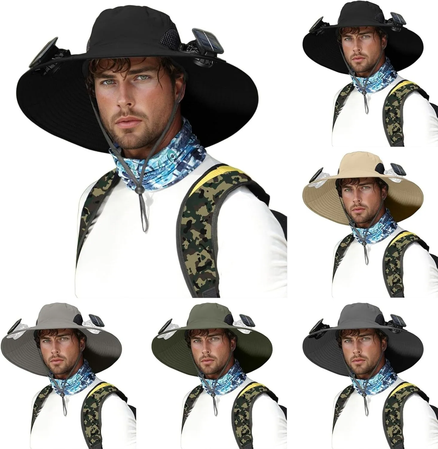 Outdoor Wide Brim Sun Hat with Solar Fan Sun Bucket Hat for Men Women UPF 50  Bucket Fishing, Beach Hat with Fan Built in