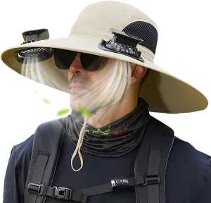 Outdoor Wide Brim Sun Hats for Women Men with 2 Solar Powered Fan Sun Hat UPF 50 ,Fishing,Beach,Climbing,Gardening Hat.