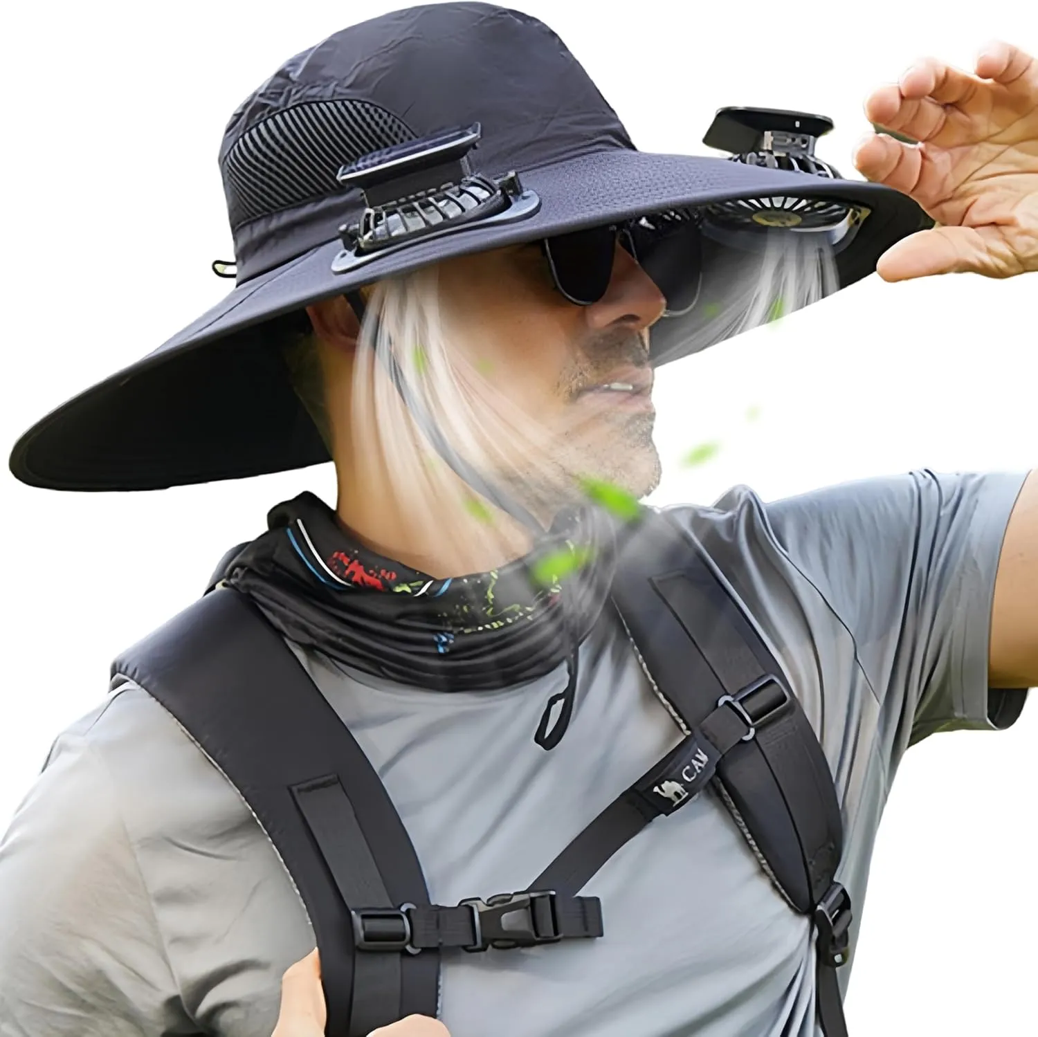 Outdoor Wide Brim Sun Hats for Women Men with 2 Solar Powered Fan Sun Hat UPF 50 ,Fishing,Beach,Climbing,Gardening Hat.