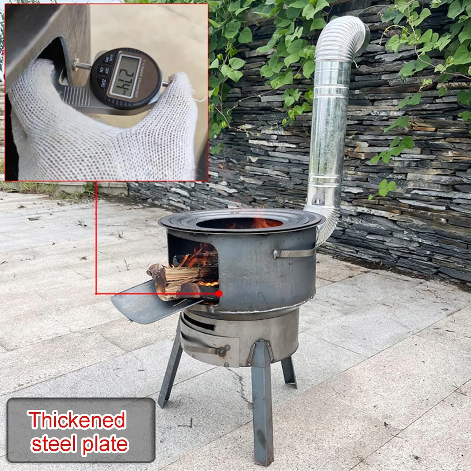 Outdoor Wood Stove, Round Wood Burning Camping Stove, Multifunctional Tent Stove, for Winter Heating, Cooking, Picnic, BBQ, Emergency Preparedness (Color : 52CM20.4IN)