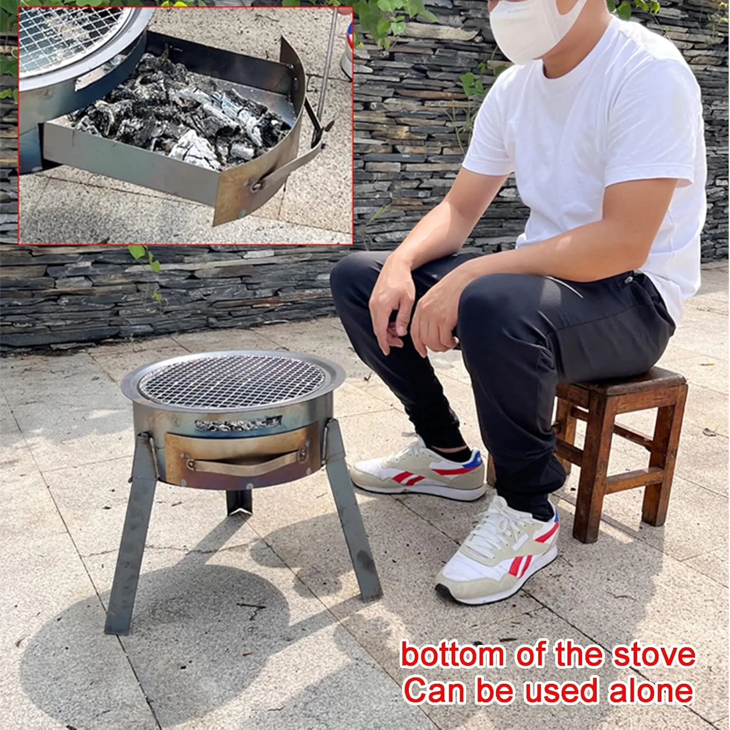 Outdoor Wood Stove, Round Wood Burning Camping Stove, Multifunctional Tent Stove, for Winter Heating, Cooking, Picnic, BBQ, Emergency Preparedness (Color : 52CM20.4IN)