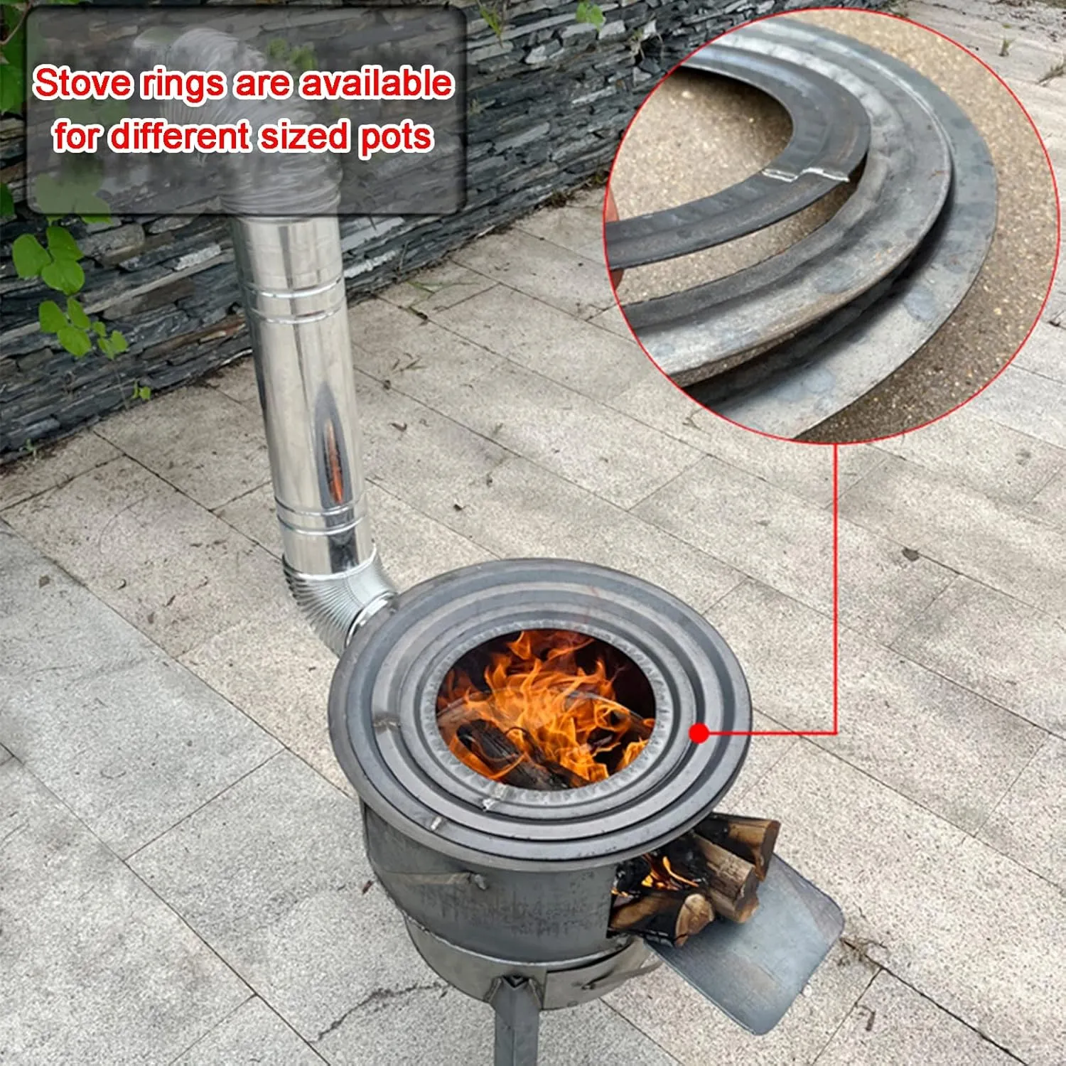 Outdoor Wood Stove, Round Wood Burning Camping Stove, Multifunctional Tent Stove, for Winter Heating, Cooking, Picnic, BBQ, Emergency Preparedness (Color : 52CM20.4IN)