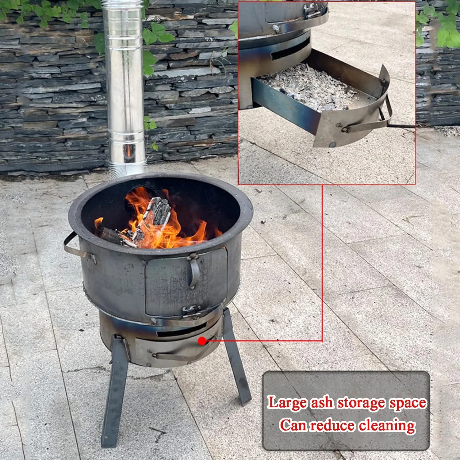 Outdoor Wood Stove, Round Wood Burning Camping Stove, Multifunctional Tent Stove, for Winter Heating, Cooking, Picnic, BBQ, Emergency Preparedness (Color : 52CM20.4IN)