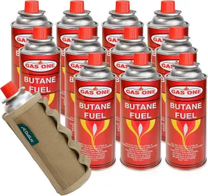 OutLiv Tactical Outdoor Protective Canister Sleeve B/w Gas One Butane Fuel Canisters 8oz(227g) Performance/Butane Gas/Butane Refill for Butane Stove/Butane Camping Stove (Pack of 12)(Desert Brown)