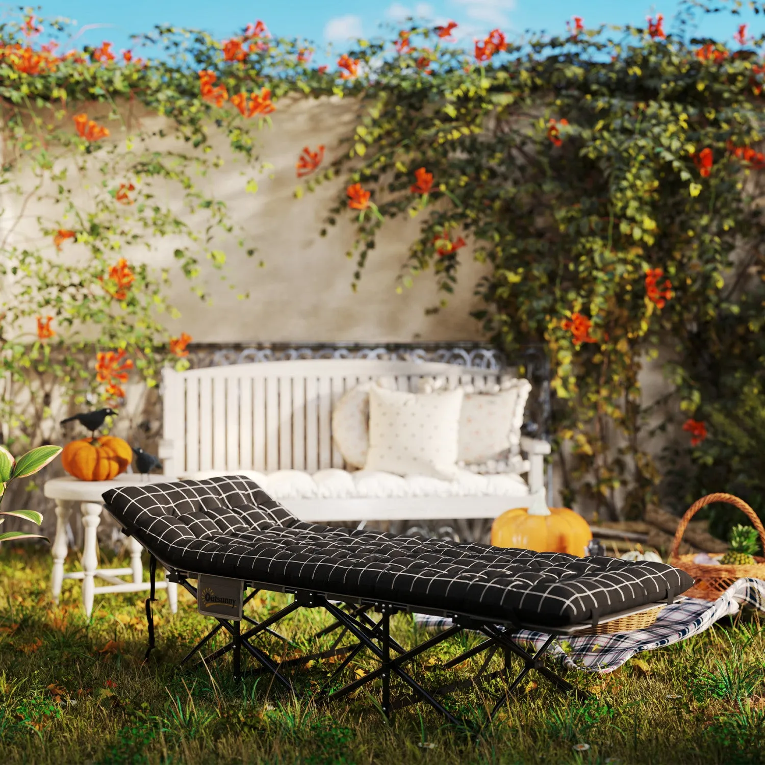 Outsunny Camping Cot For Adults With Mattress, Folding Bed, Black