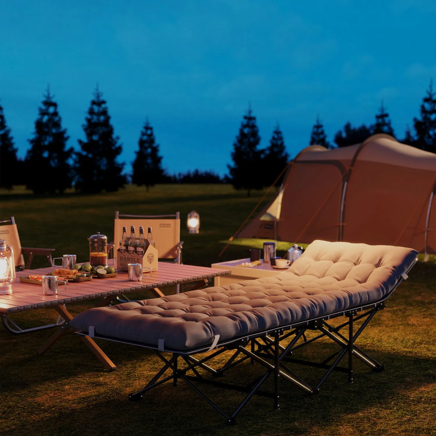 Outsunny Camping Cot For Adults With Mattress, Folding Bed, Light Grey