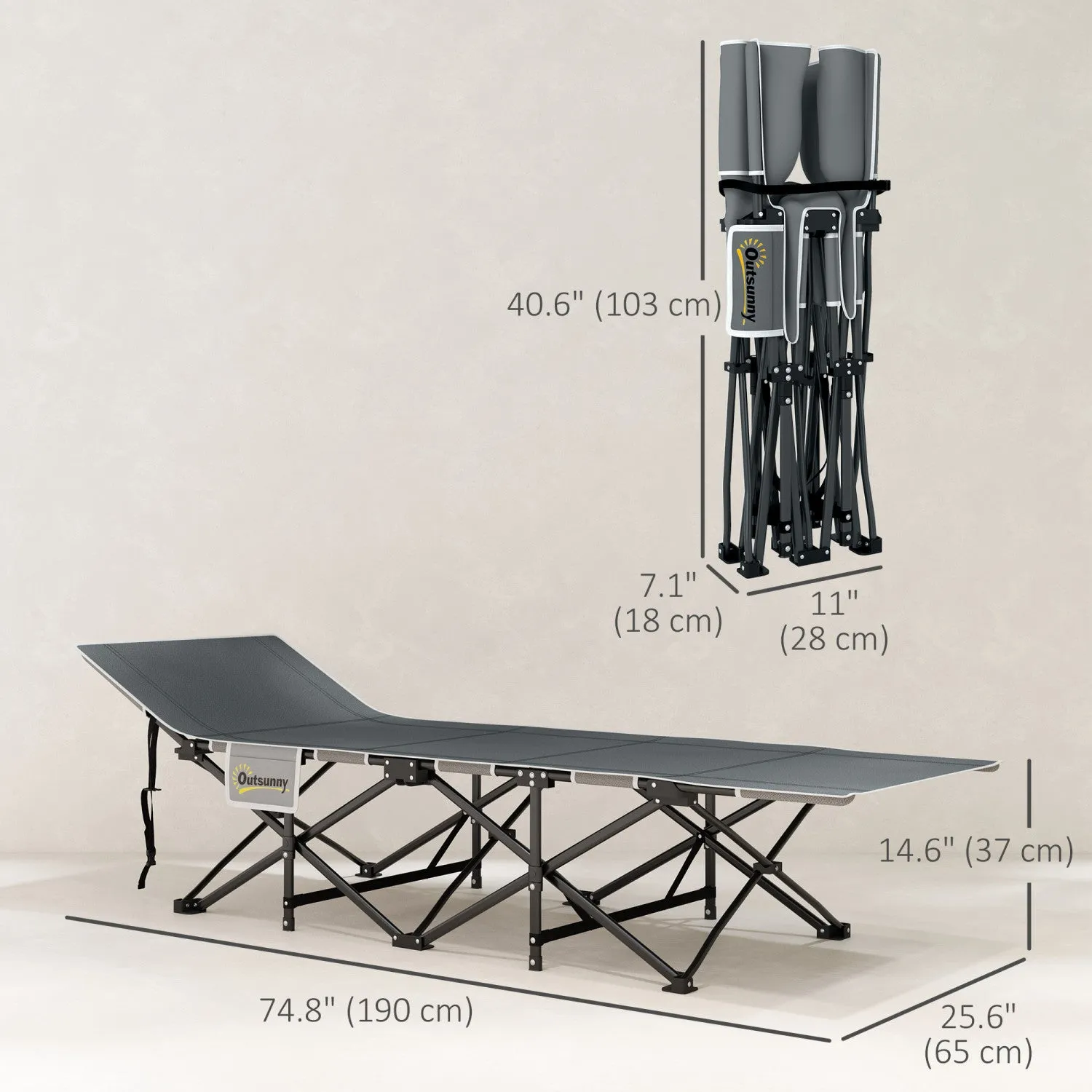 Outsunny Camping Cot For Adults With Mattress, Folding Bed, Light Grey