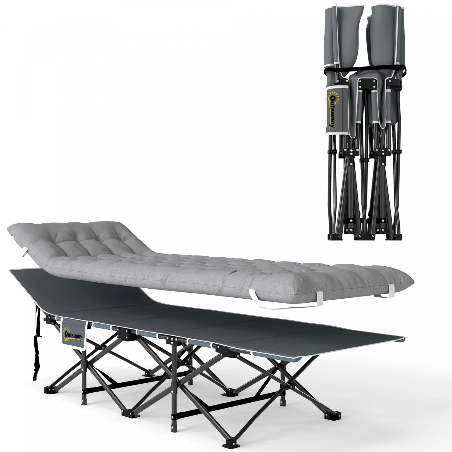 Outsunny Camping Cot For Adults With Mattress, Folding Bed, Light Grey