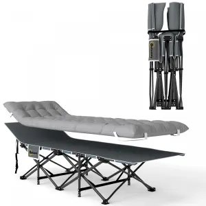 Outsunny Camping Cot For Adults With Mattress, Folding Bed, Light Grey