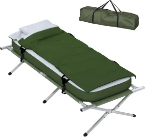 Outsunny Camping Cot, Outdoor Folding Bed Set with Mattress, Sleeping Bag, Pillow, and Carry Bag, Comfortable and Portable, for Travel Camp Beach