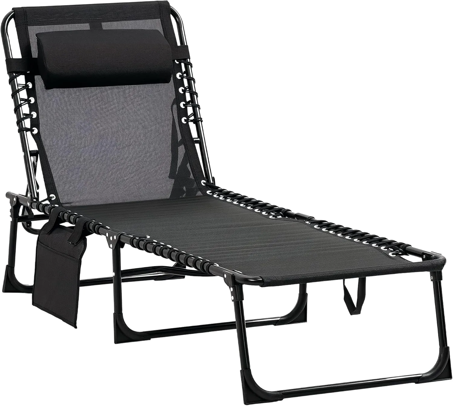 Outsunny Reclining Chaise Lounge Chair, Portable Sun Lounger, Folding Camping Cot with Adjustable Backrest and Removable Pillow, for Patio, Garden, Beach, Black