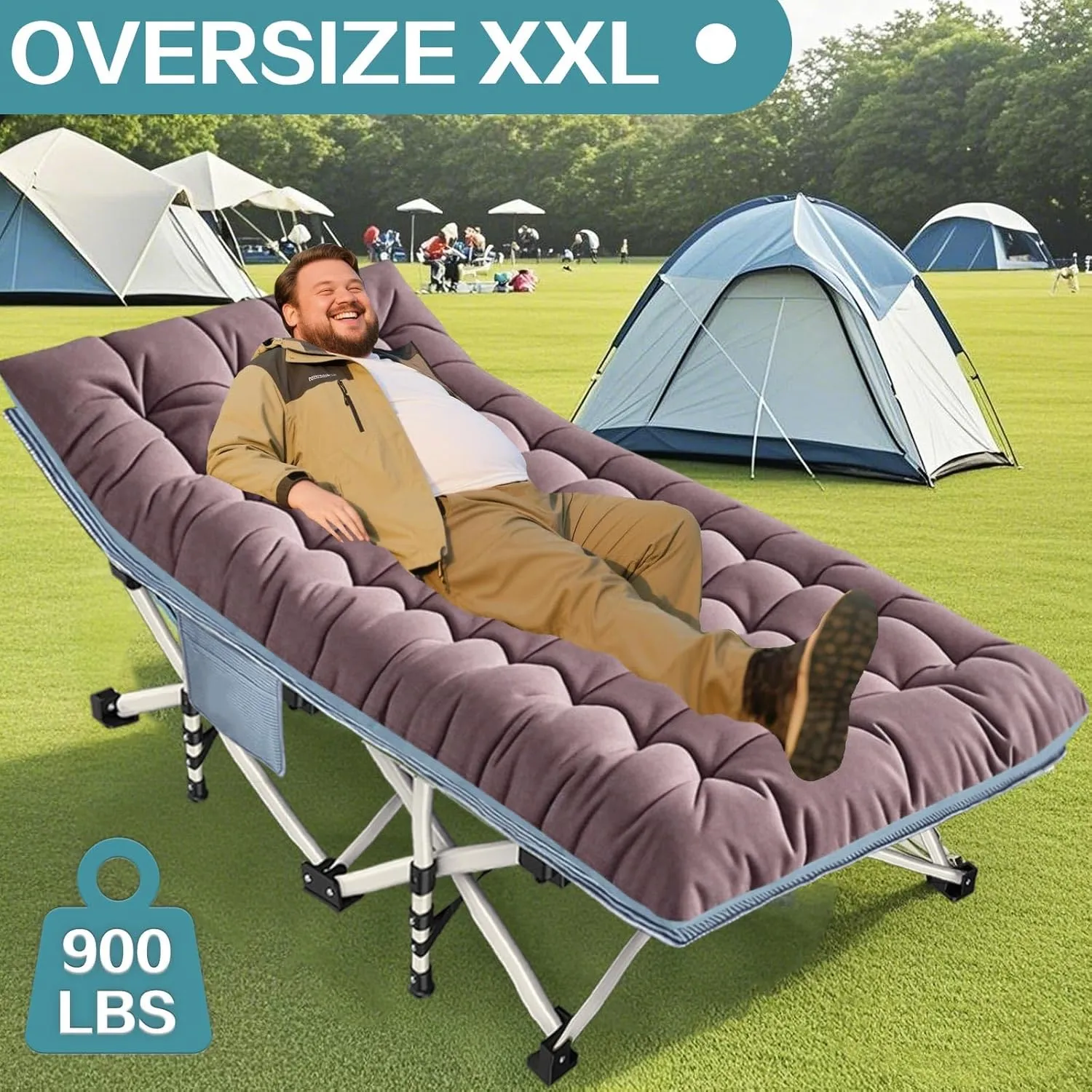 Oversize Camping Cot 2 Pack XXL Camping Bed with Comfortable Mattress Extra Large Sleeping cots for Adults Portable Cots Include Carry Bag for Adults Easy to Set Up Cots Indoor Outdoor Office Nap