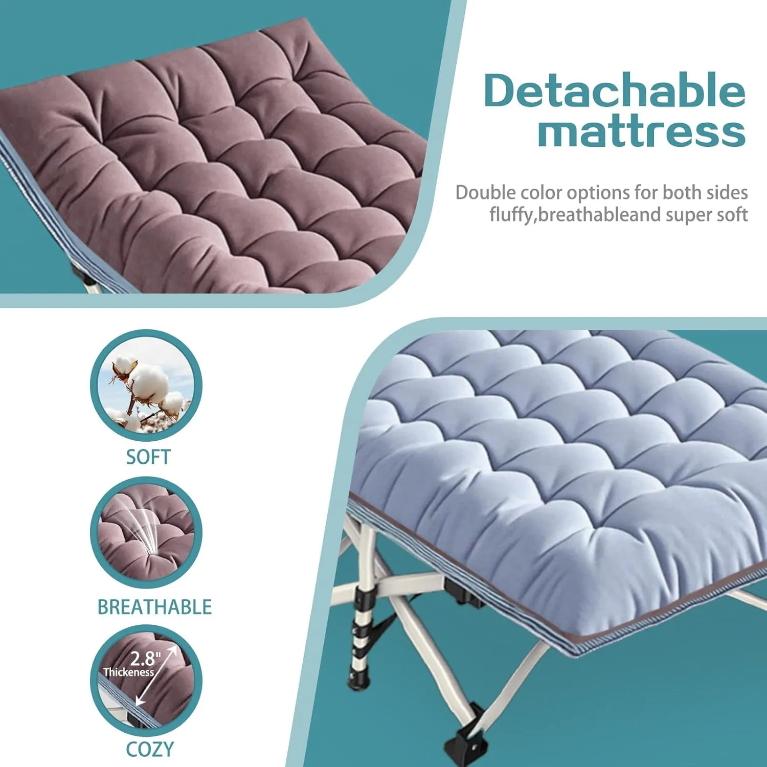 Oversize Camping Cot 2 Pack XXL Camping Bed with Comfortable Mattress Extra Large Sleeping cots for Adults Portable Cots Include Carry Bag for Adults Easy to Set Up Cots Indoor Outdoor Office Nap