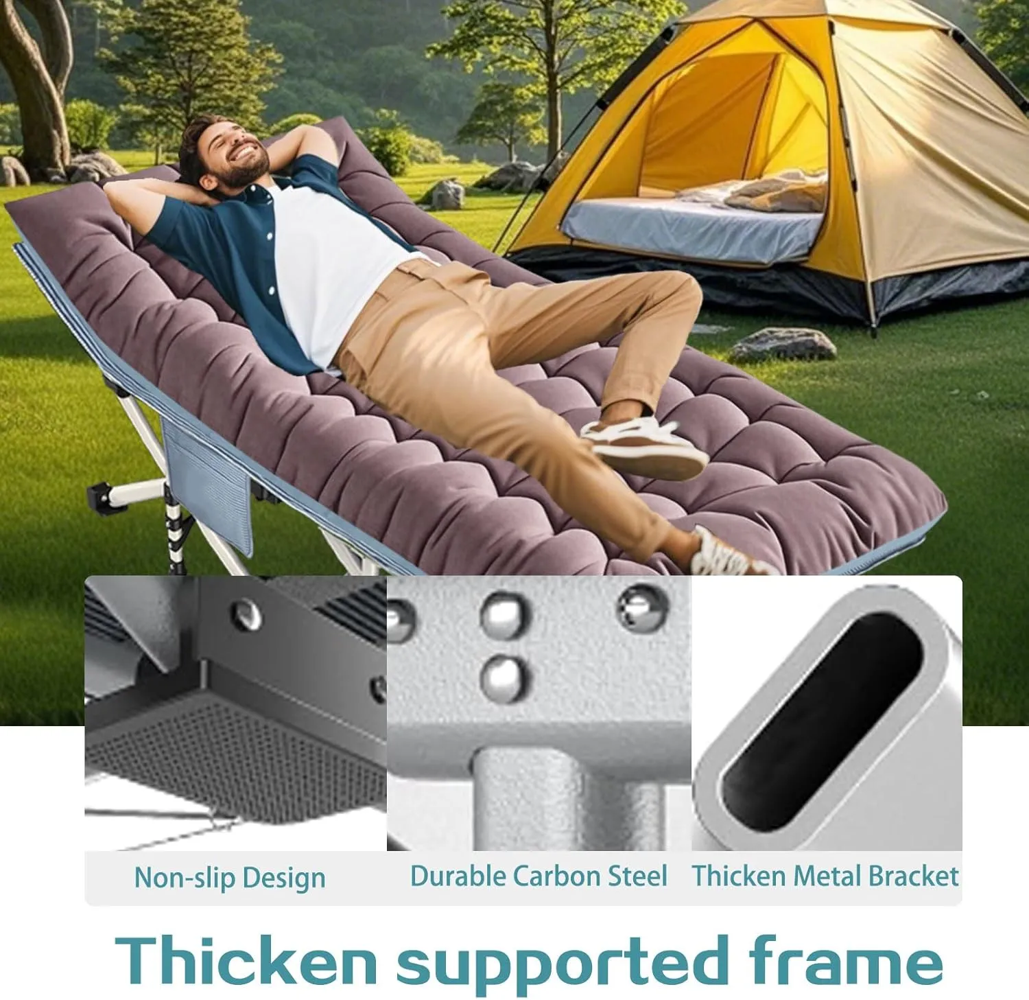 Oversize Camping Cot 2 Pack XXL Camping Bed with Comfortable Mattress Extra Large Sleeping cots for Adults Portable Cots Include Carry Bag for Adults Easy to Set Up Cots Indoor Outdoor Office Nap