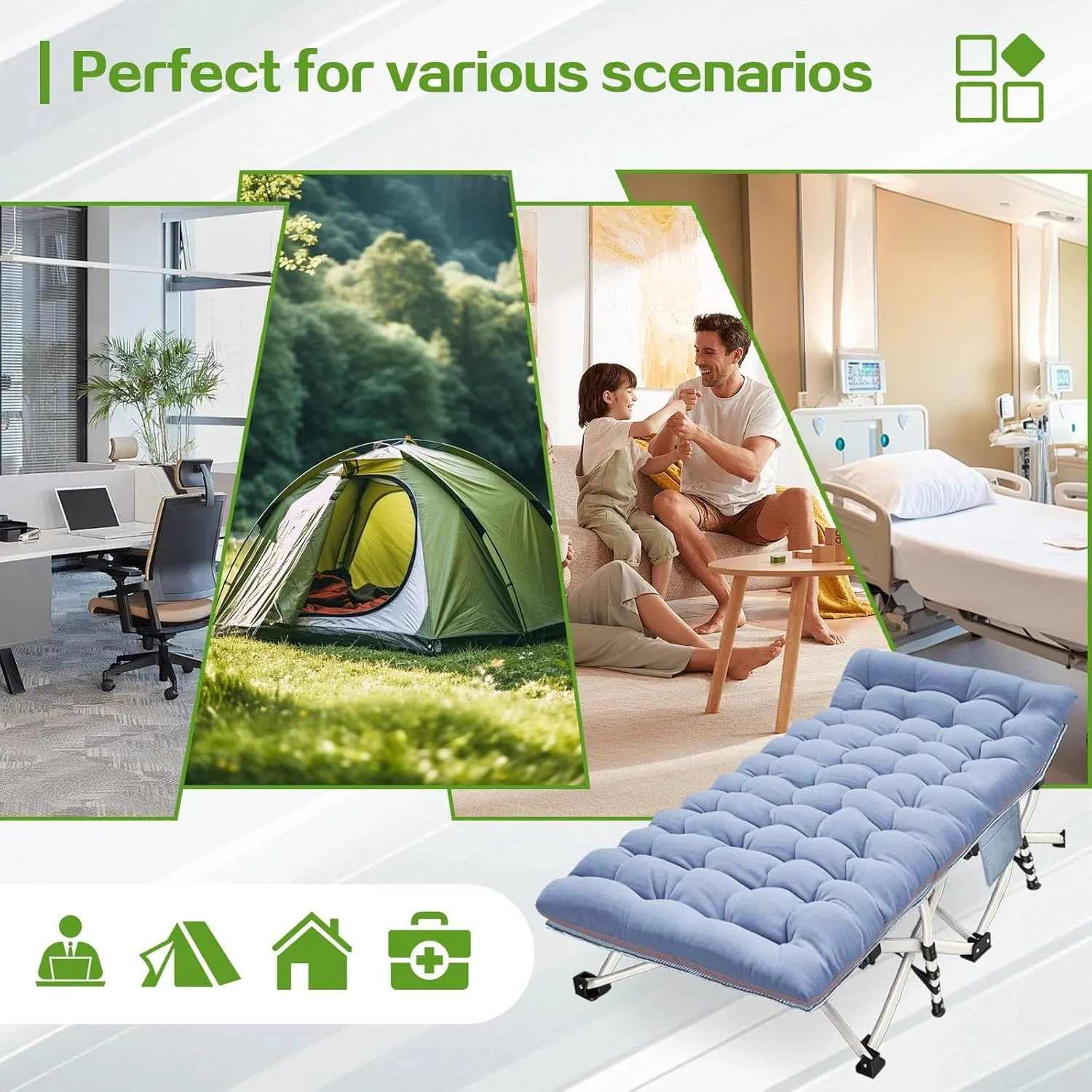 Oversize Camping Cot XXL Sleeping Bed with Comfortable Mattress Extra Width Camping Bed for Adults Cots With Carry Bag for Adults Portable Folding Cot Nap Office Indoor Vacation Easy to Set Up