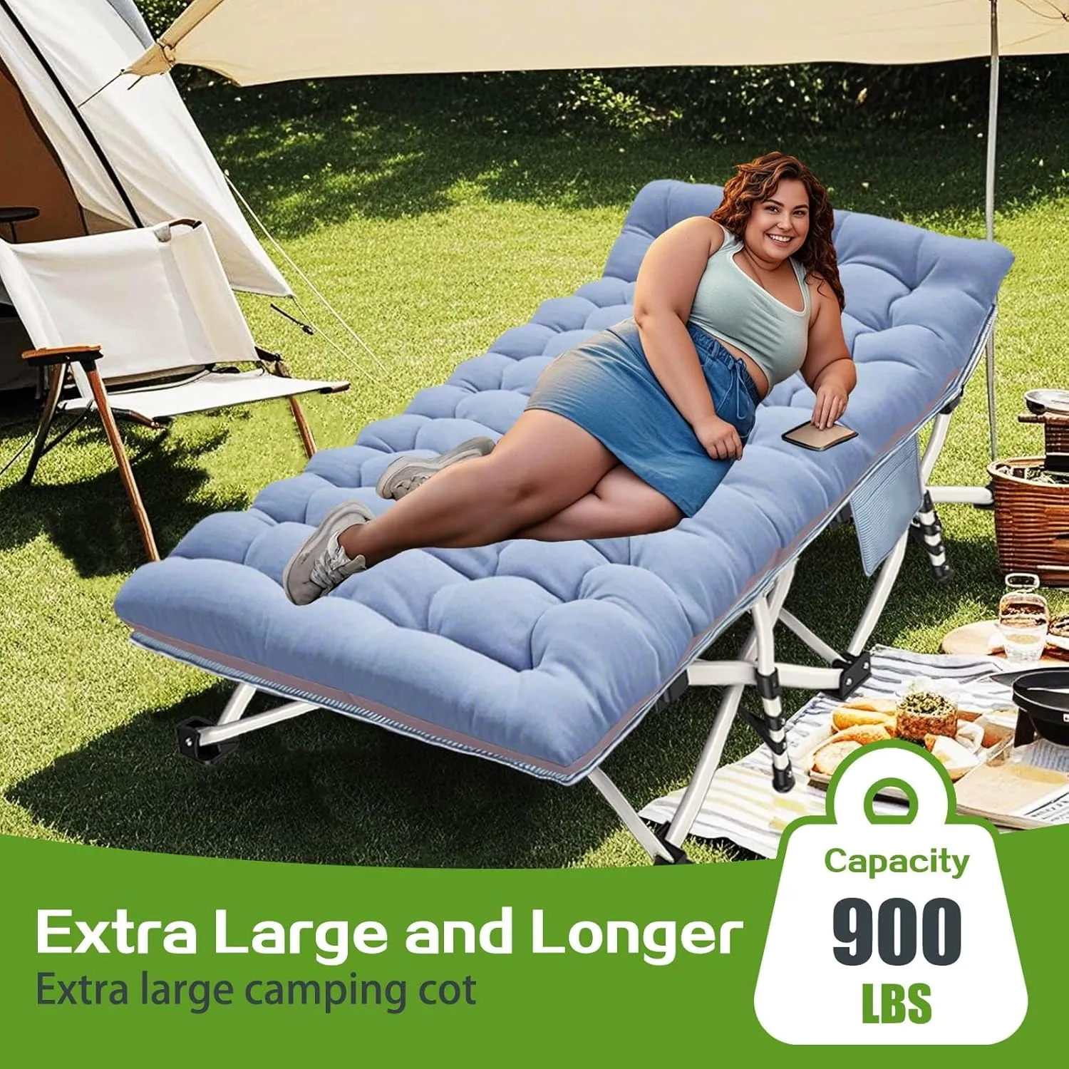 Oversize Camping Cot XXL Sleeping Bed with Comfortable Mattress Extra Width Camping Bed for Adults Cots With Carry Bag for Adults Portable Folding Cot Nap Office Indoor Vacation Easy to Set Up