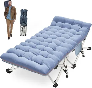 Oversize Camping Cot XXL Sleeping Bed with Comfortable Mattress Extra Width Camping Bed for Adults Cots With Carry Bag for Adults Portable Folding Cot Nap Office Indoor Vacation Easy to Set Up