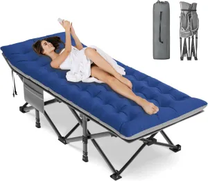 Oversized XXL Folding Camping Cot, Heavy Duty Sleeping Cot for Adults with Mattress and Pillow, Portable Cot Bed, Black
