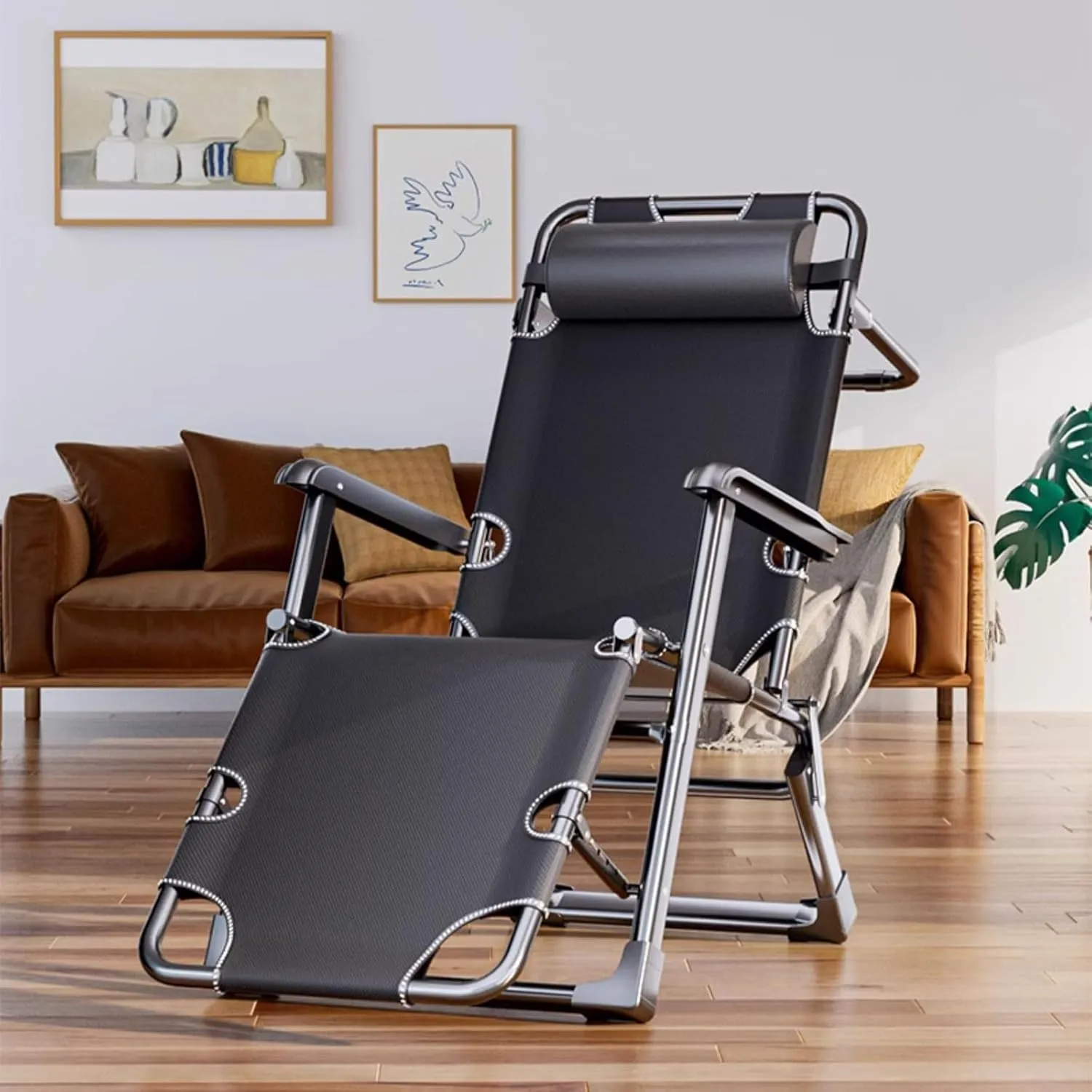 Padded Chair,Adjustable Sleeping Cot Chair, Portable Folding Bed Cot Chaise Lounge Chairs for Outside Beach Lawn Camping Pool Sun Tanning