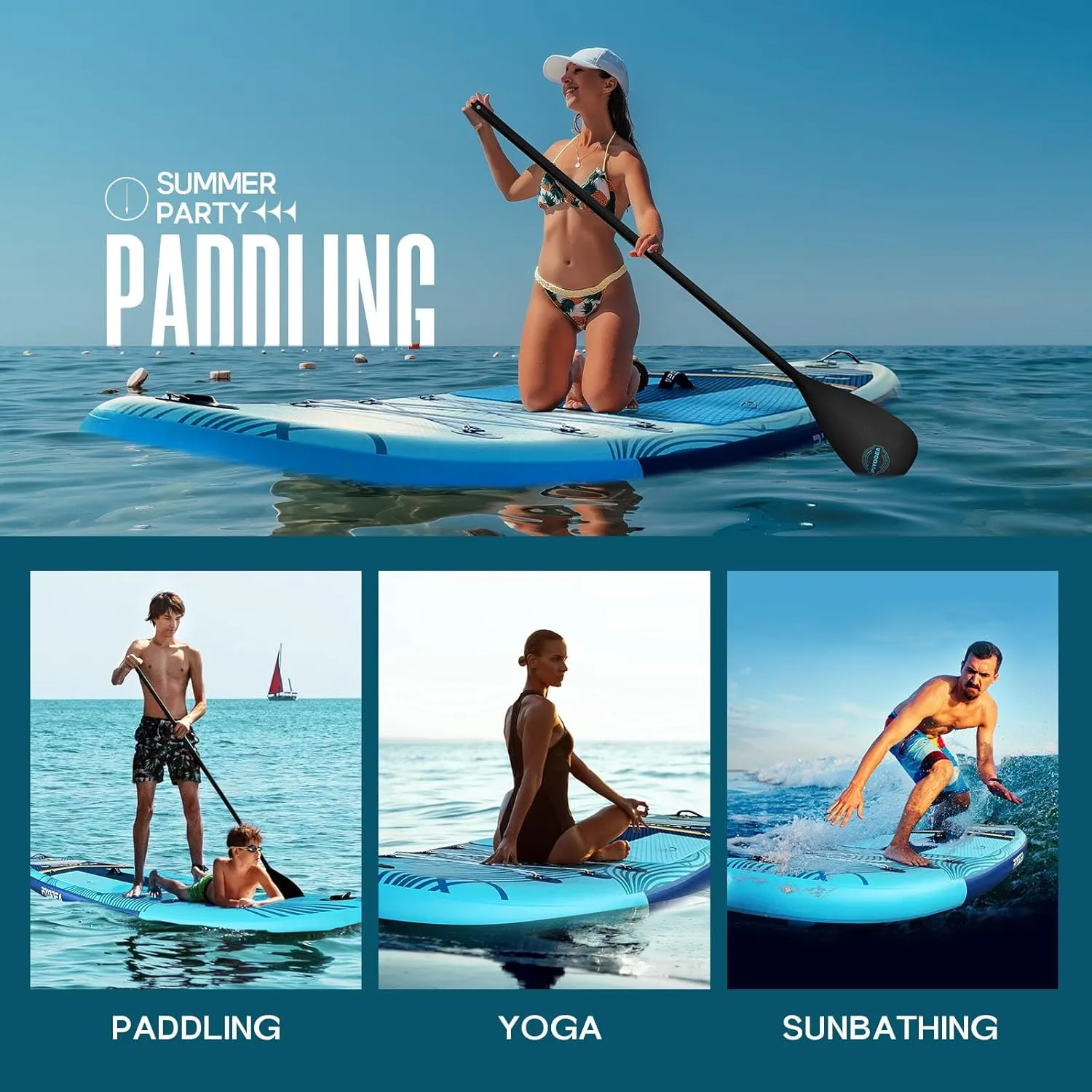 Paddle Boards for Adults, 10'6"/11"/11'6" Inflatable Paddle Board, Super Non Slip Eva, Stand Up Paddle Board with Removable Fins, Adjustable Paddle, Pump, Shoulder Strap, Leash, Standing Boat