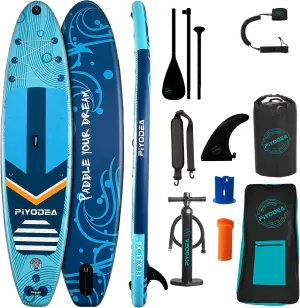 Paddle Boards for Adults, 10'6"/11"/11'6" Inflatable Paddle Board, Super Non Slip Eva, Stand Up Paddle Board with Removable Fins, Adjustable Paddle, Pump, Shoulder Strap, Leash, Standing Boat