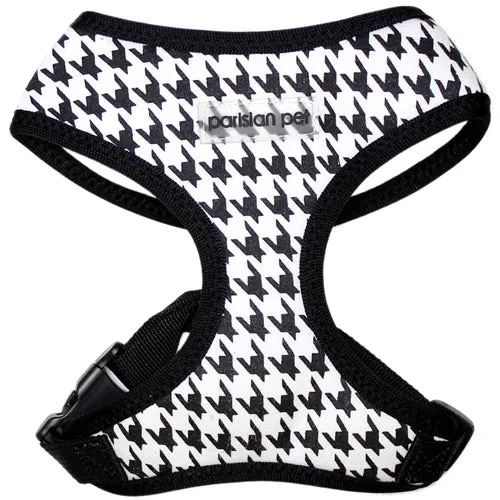 Parisian Pet 'Freedom Harness Black Houndstooth' for Dogs & Cats – Durable Adjustable Houndstooth Design Pet Harness, Black