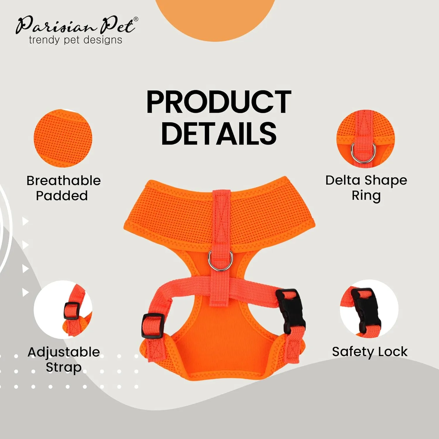Parisian Pet Orange Dog Harness - Adjustable Dog Vest Harness - Soft Padded, No Pull Puppy Harness - Cooling Dog Harness for Large Dogs - Idle for Walking, Running, and Hiking - L