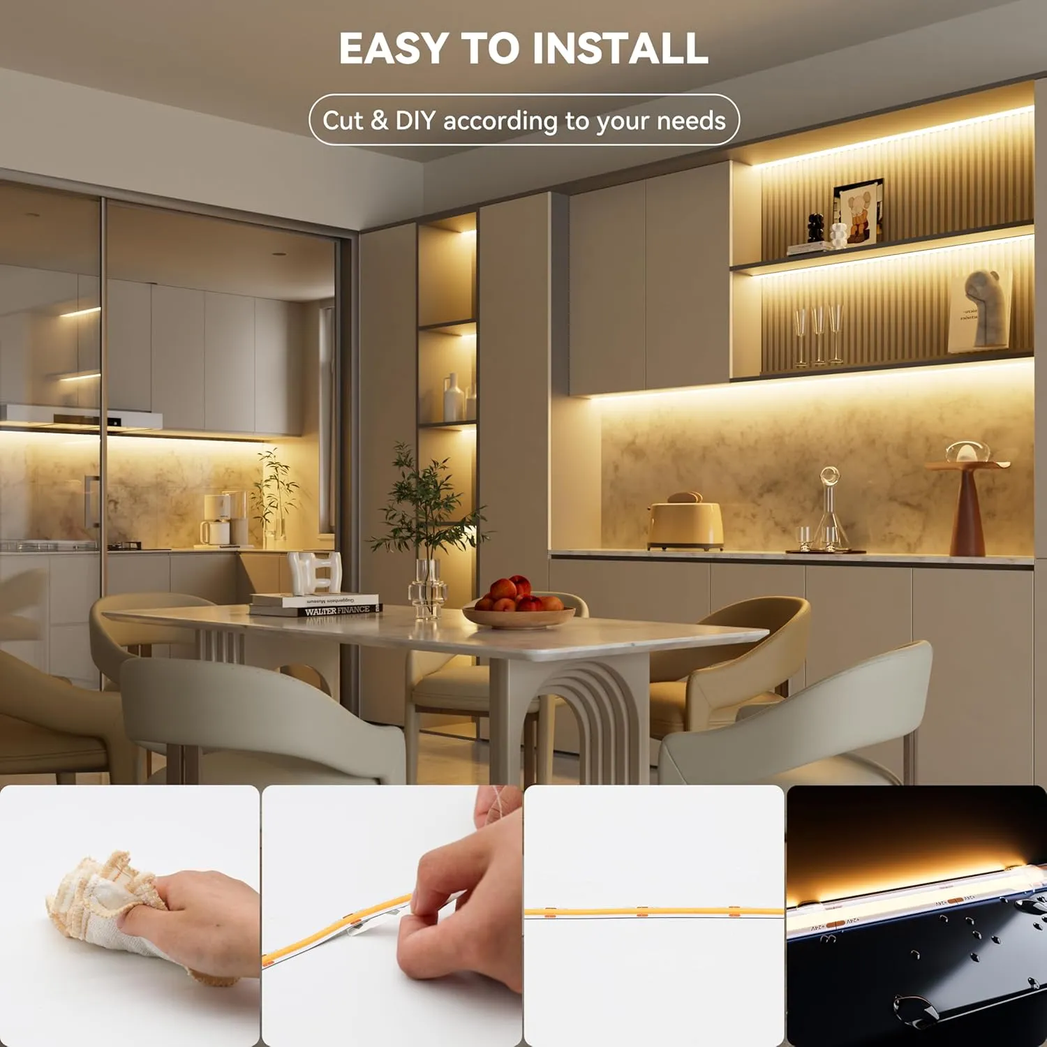 PAUTIX COB LED Strip Light IP65 Waterproof 32.8ft/10m 5040LEDs Warm White 2700K,High Lumen Flexible CRI93  LED Tape 24V Super Bright,for Home&Office Lighting Project(Adapter&Dimmer Sold Separately)