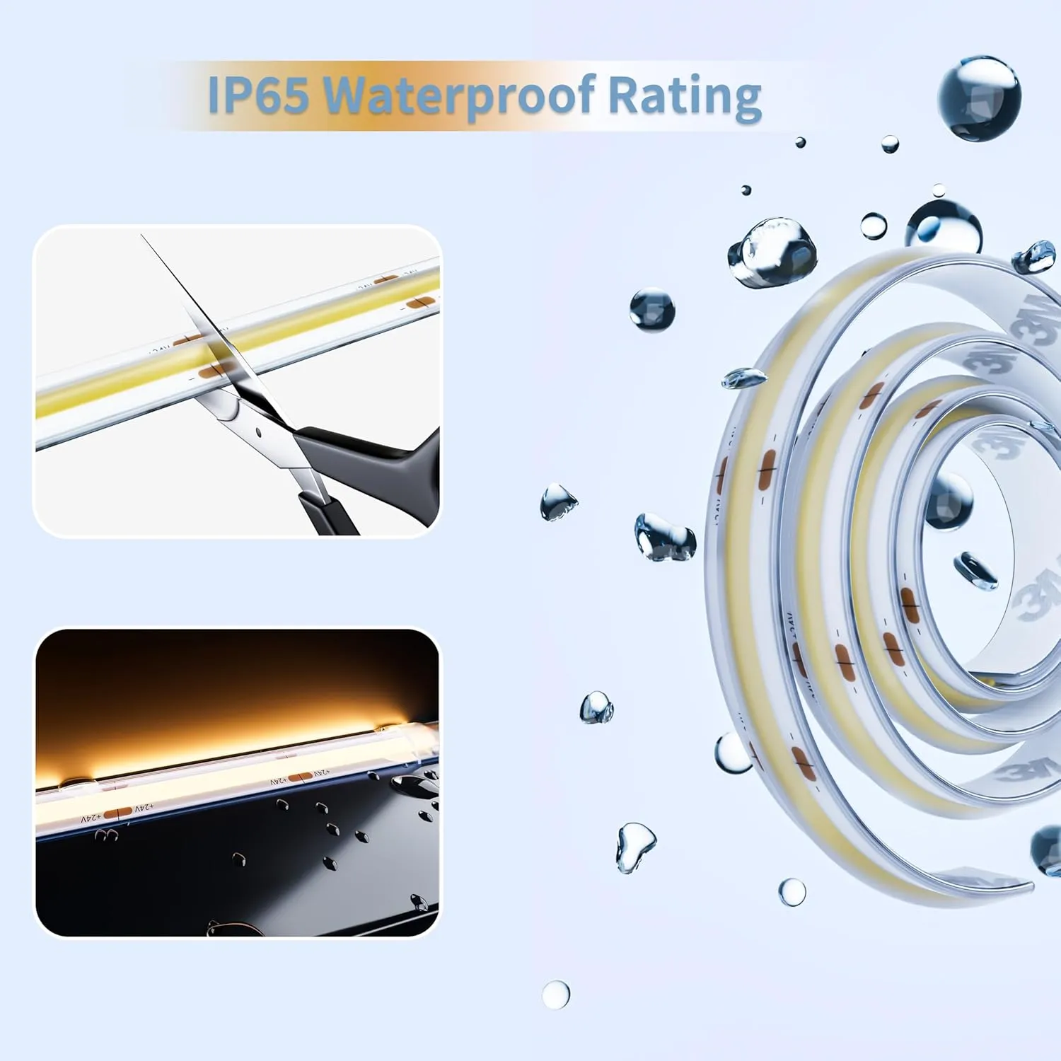 PAUTIX COB LED Strip Light IP65 Waterproof 32.8ft/10m 5040LEDs Warm White 2700K,High Lumen Flexible CRI93  LED Tape 24V Super Bright,for Home&Office Lighting Project(Adapter&Dimmer Sold Separately)
