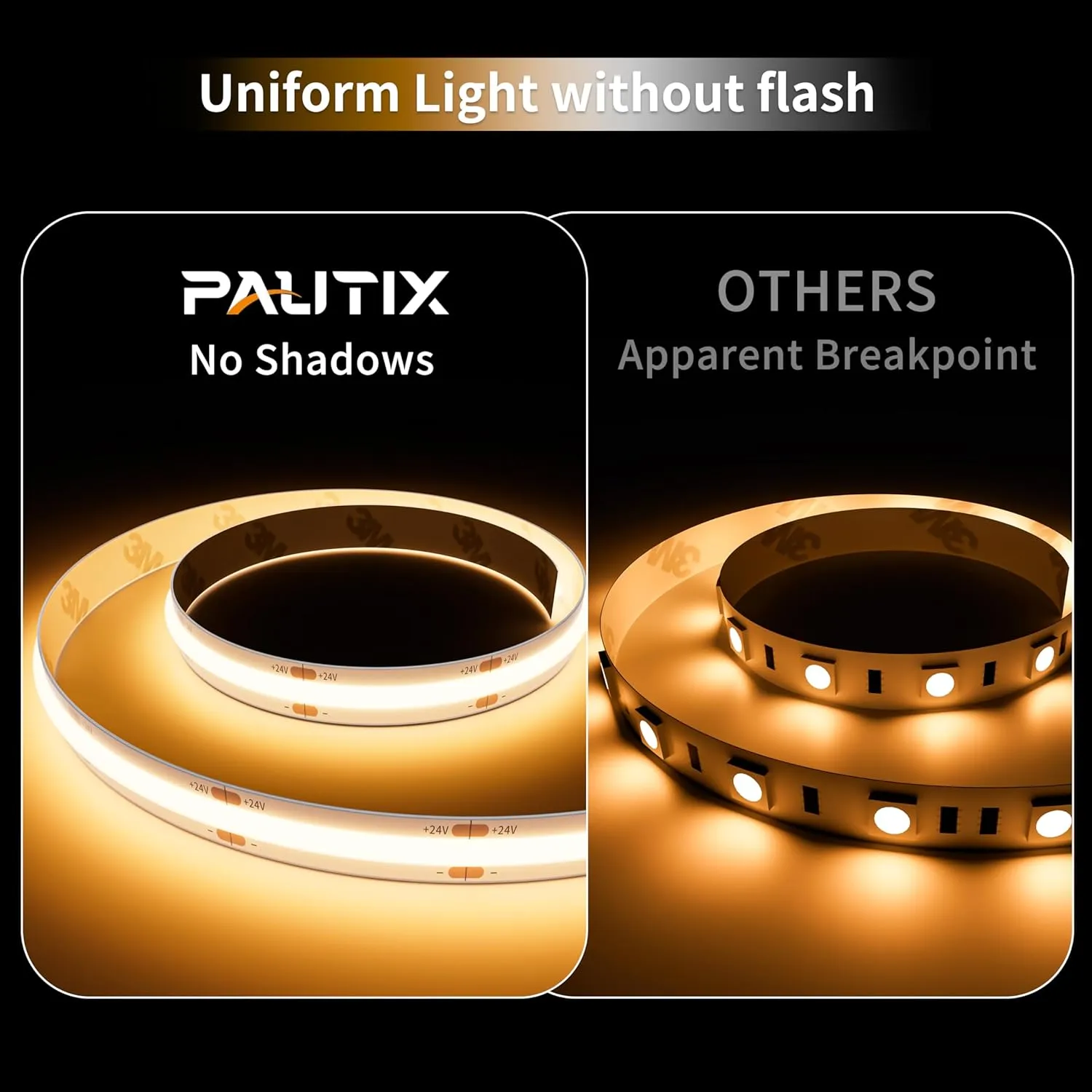 PAUTIX COB LED Strip Light IP65 Waterproof 32.8ft/10m 5040LEDs Warm White 2700K,High Lumen Flexible CRI93  LED Tape 24V Super Bright,for Home&Office Lighting Project(Adapter&Dimmer Sold Separately)