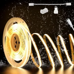 PAUTIX COB LED Strip Light IP65 Waterproof 32.8ft/10m 5040LEDs Warm White 2700K,High Lumen Flexible CRI93  LED Tape 24V Super Bright,for Home&Office Lighting Project(Adapter&Dimmer Sold Separately)