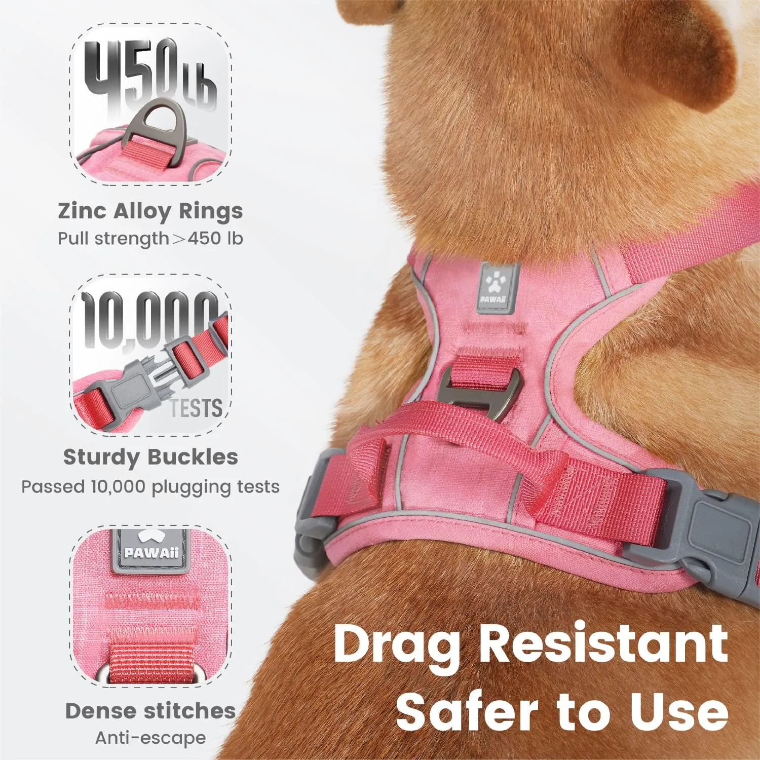 Pawaii No Pull Dog Harness with Pet ID Tag,Reflective Strips No Choke Front O Ring Breathable Mesh Adjustable Soft Padded Pet Vest with Easy Control Handle for Medium Dogs